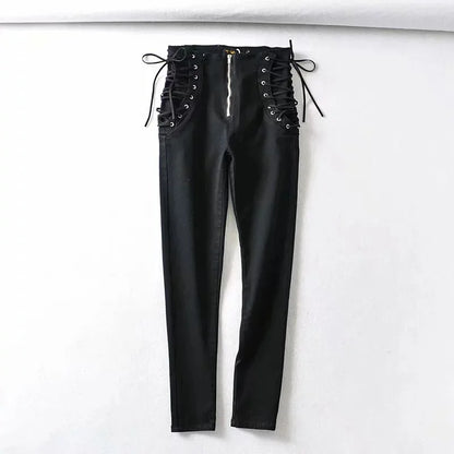 Damjeans Hög Midja Tätt Passande med Falsk Dragkedja i Bomull och Polyester-1