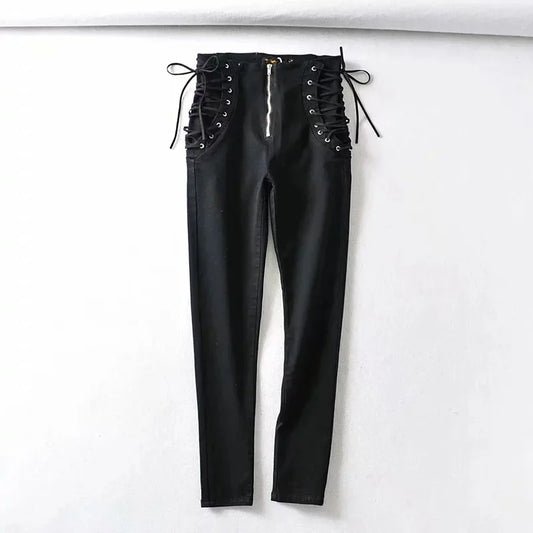 Damjeans Hög Midja Tätt Passande med Falsk Dragkedja i Bomull och Polyester-1