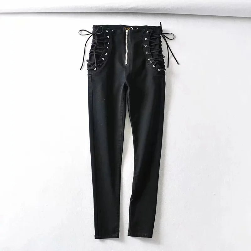 Variant image for Damjeans Hög Midja Tätt Passande med Falsk Dragkedja i Bomull och Polyester-1