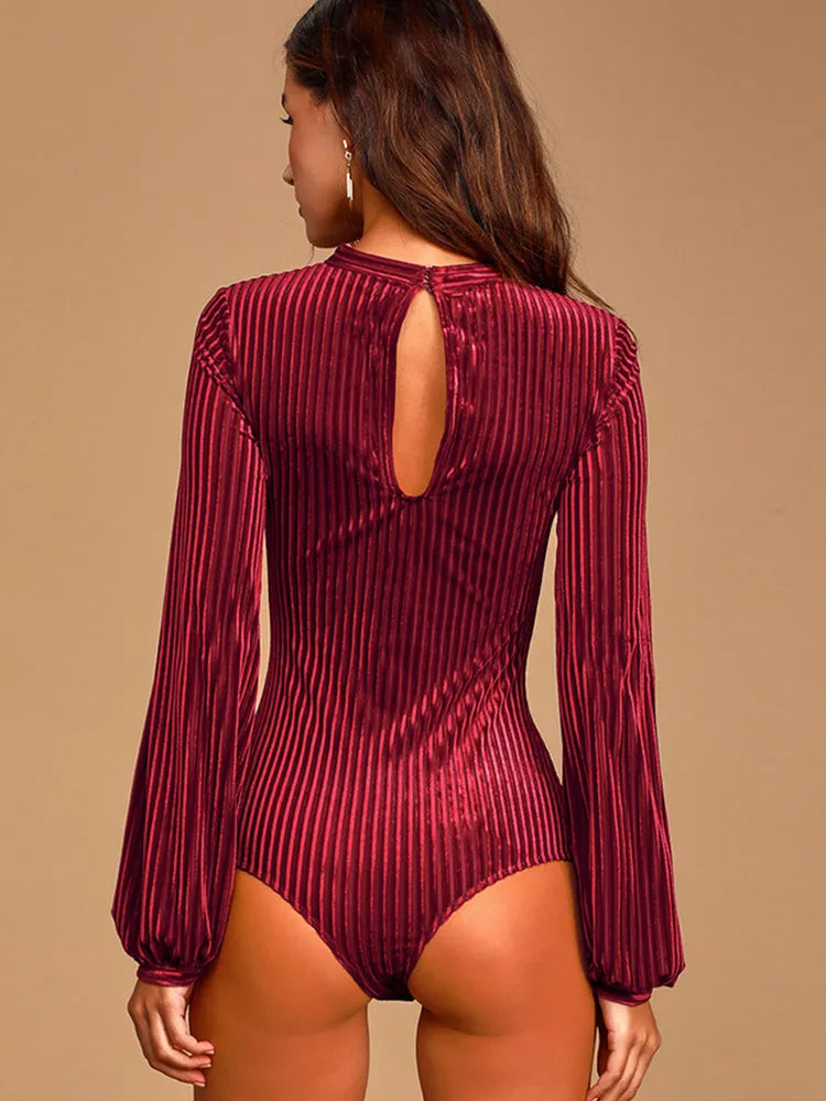 Dam Bodysuit Figurnära Velour Design-5