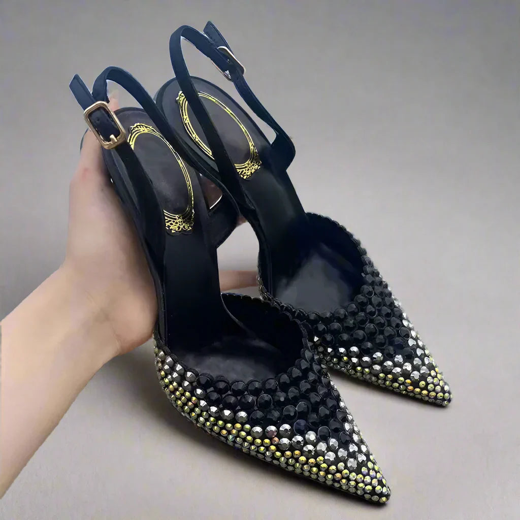Dam Slingbackskor Spetsiga Syntetiskt Läder med Strass-3