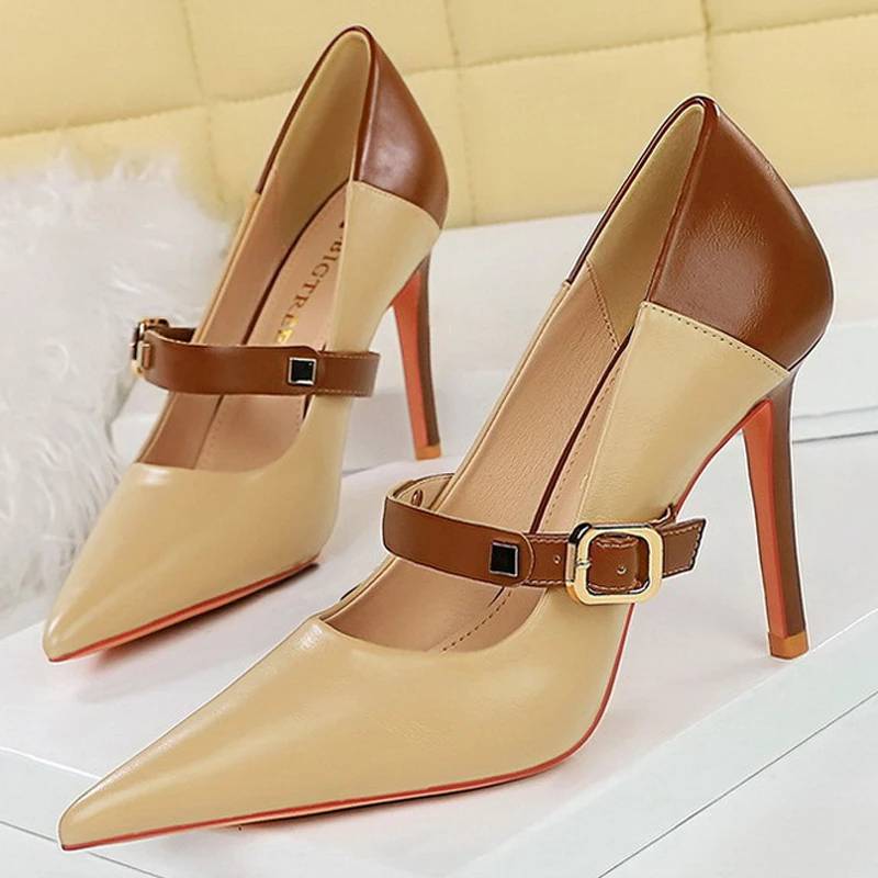 Dam Stiletto Klackar med Hög Klack – PU och Gummi, Elegant Design för Fest och Vardag, Klackhöjd 10 cm, Flera Färger, Storlek 36-41 10