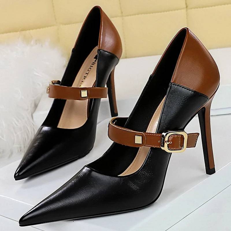 Dam Stiletto Klackar med Hög Klack – PU och Gummi, Elegant Design för Fest och Vardag, Klackhöjd 10 cm, Flera Färger, Storlek 36-41 9
