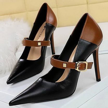 Dam Stiletto Klackar med Hög Klack – PU och Gummi, Elegant Design för Fest och Vardag, Klackhöjd 10 cm, Flera Färger, Storlek 36-41 9