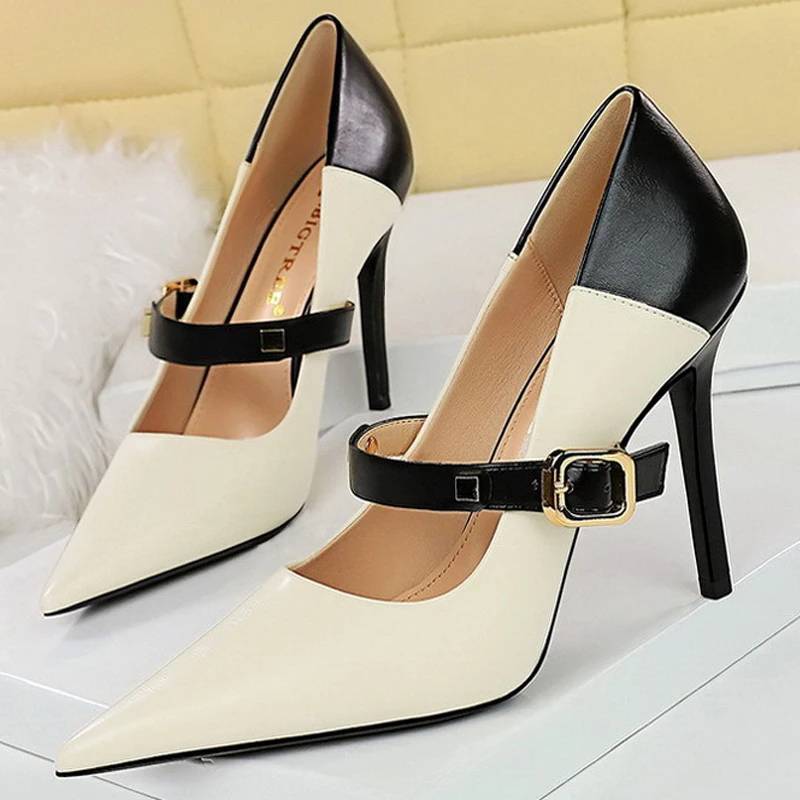Dam Stiletto Klackar med Hög Klack – PU och Gummi, Elegant Design för Fest och Vardag, Klackhöjd 10 cm, Flera Färger, Storlek 36-41 8