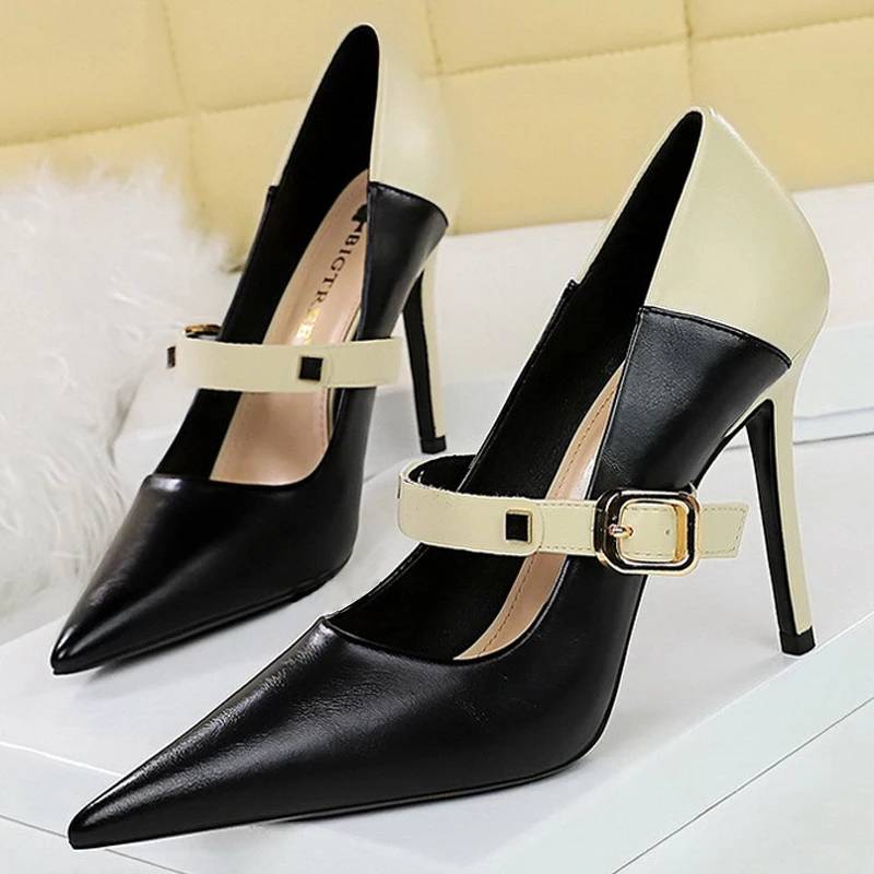 Dam Stiletto Klackar med Hög Klack – PU och Gummi, Elegant Design för Fest och Vardag, Klackhöjd 10 cm, Flera Färger, Storlek 36-41 7