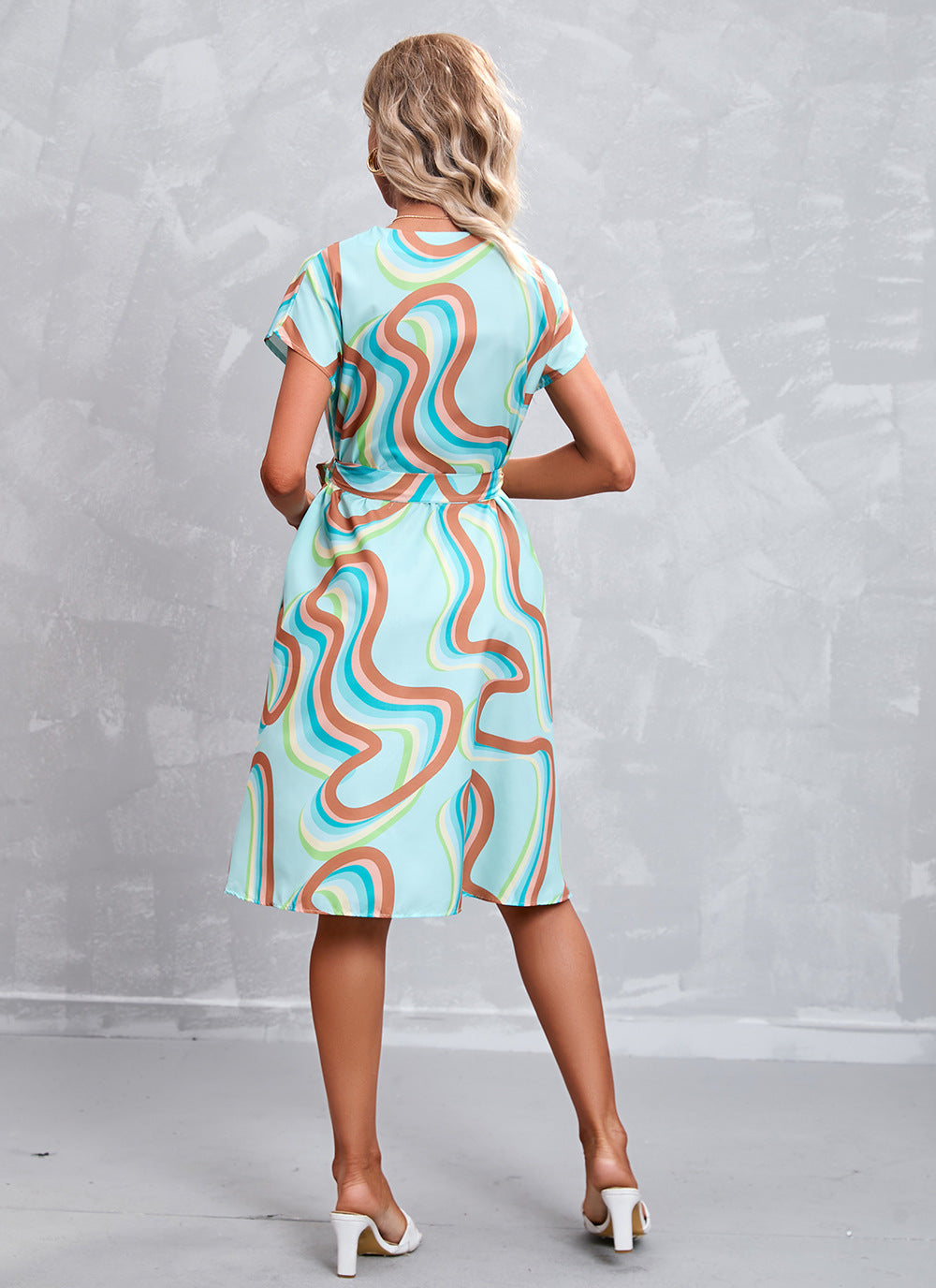 Dam Midiklänning med Bälte 100% Polyester Midi Längd Elegant-4