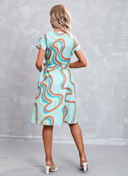 Dam Midiklänning med Bälte 100% Polyester Midi Längd Elegant-4