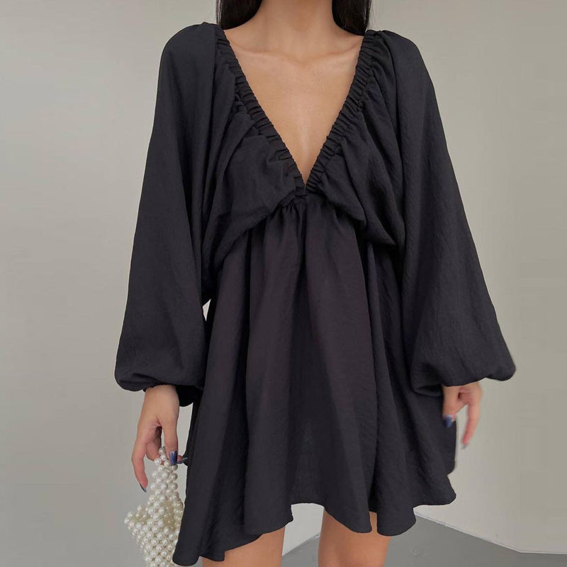 Variant image for Kvinna Miniklänning med Fjärilärmar Polyester V-ringning-11