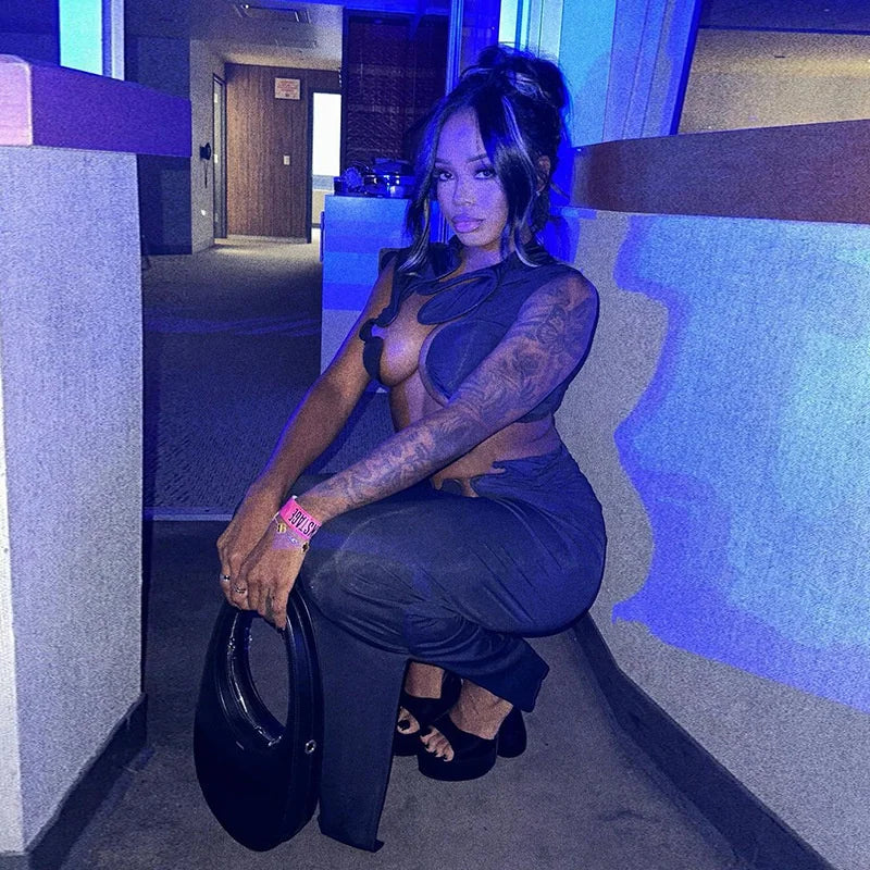 Dam Rock Set Ärmlös Spandex Ihålig Design-6