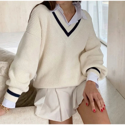 Kvinnors Tröja V-Hals Klassisk Passform Mjukt Tyg-4