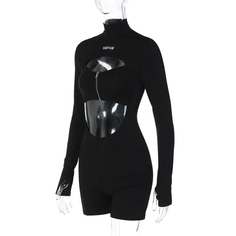 Dam Overall Casual Ihålig Design Polyester Spandex-5