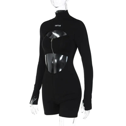 Dam Overall Casual Ihålig Design Polyester Spandex-5