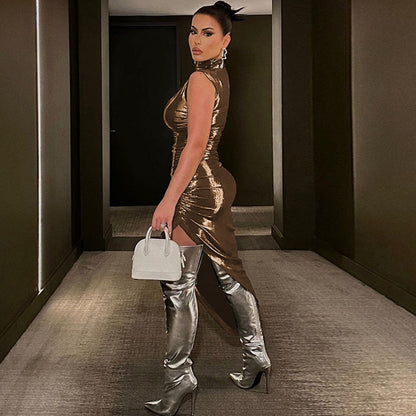 Fina Dam Klänningar Asymmetrisk Midi Turtleneck Polyester-2