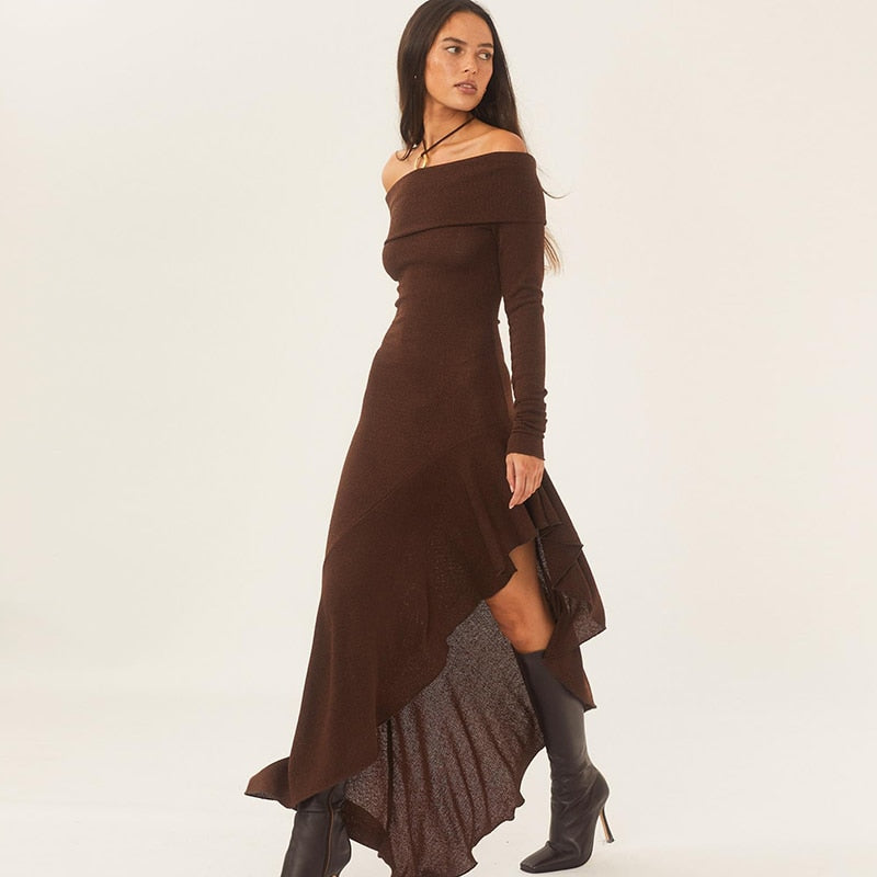 Maxiklänning Dam Asymmetrisk Polyester Lång Ärmar Elegant-2