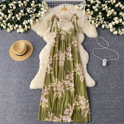 Damklänning Midi Plisserad Polyester O-halsringning-1