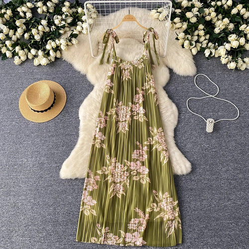 Damklänning Midi Plisserad Polyester O-halsringning-1