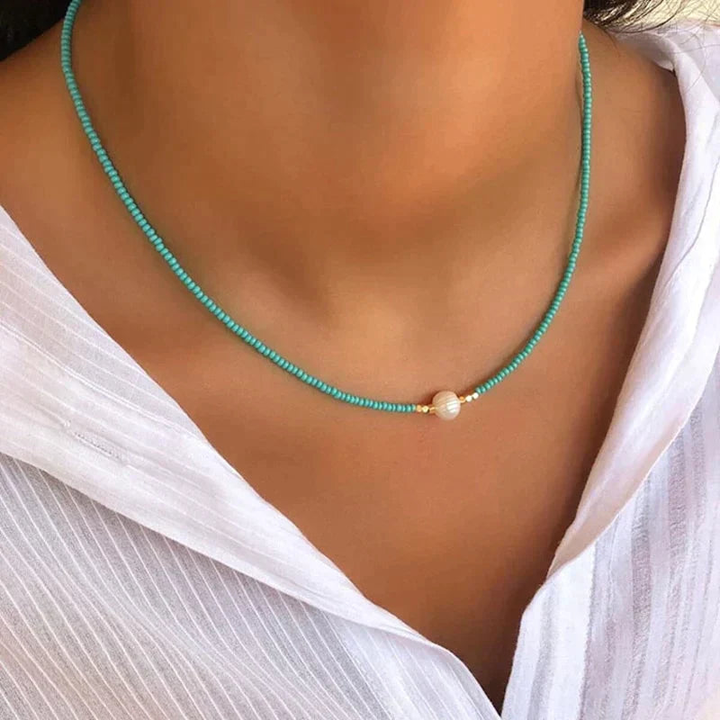 Dam Halsband Handgjort med Sötvattenpärlor Elegant Justerbar Längd 1