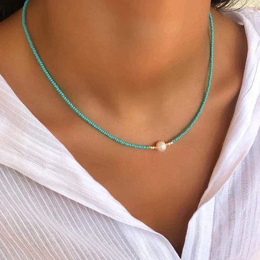 Dam Halsband Handgjort med Sötvattenpärlor Elegant Justerbar Längd 1