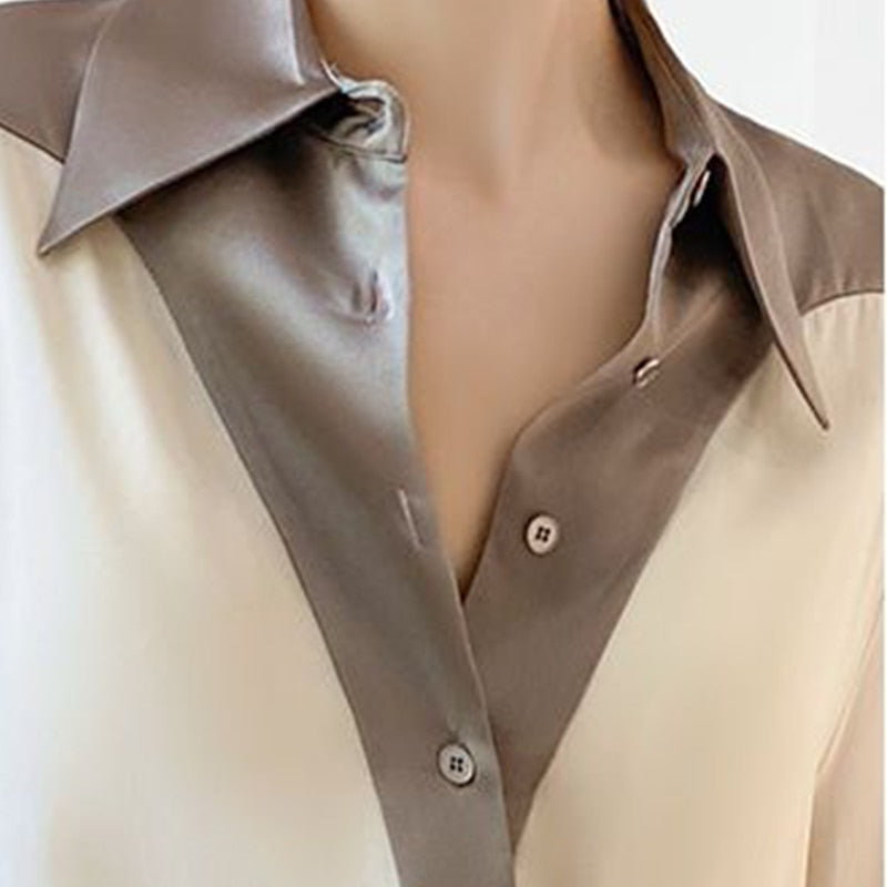 Dam Skjorta Patchwork Bomull Polyester Elegant Design-5