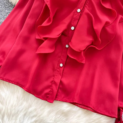 Dam Blus Klassisk Patchwork Polyester Lång Ärm Normal Längd-5