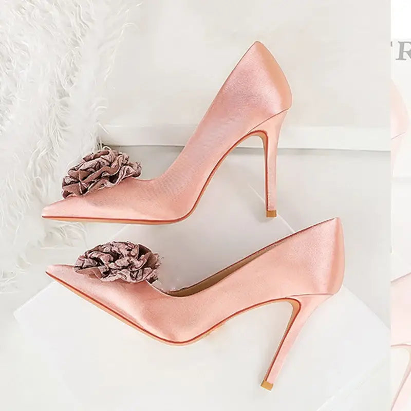 Dam Skor Stilettos Elegant Siden Spetsig Tå-2