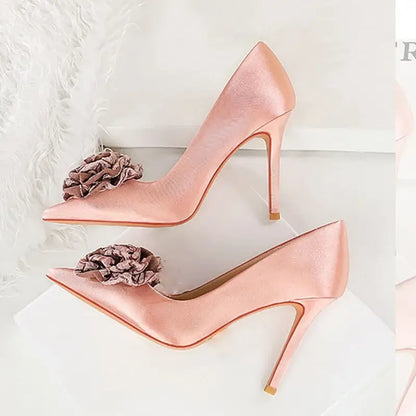 Dam Skor Stilettos Elegant Siden Spetsig Tå-2