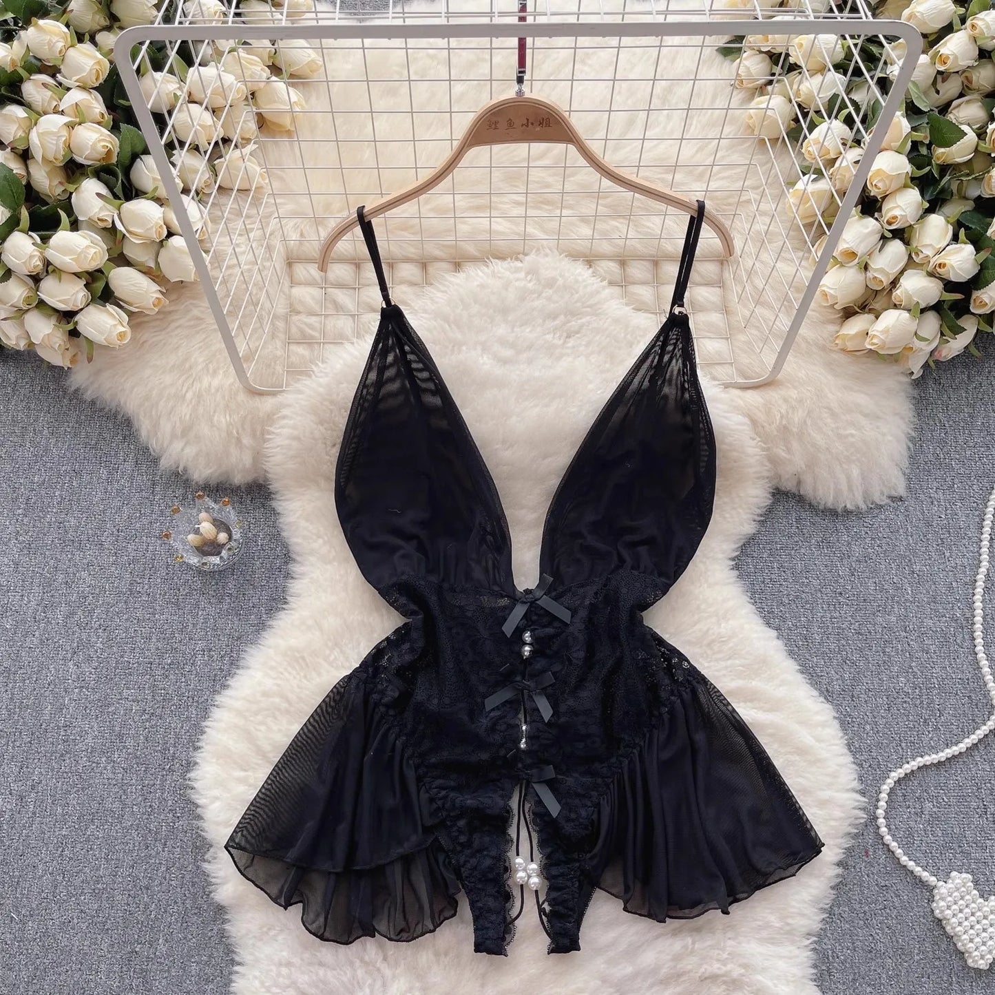 Variant image for Dam Teddie Blommönster Pärlbroderi Polyester Spandex-2