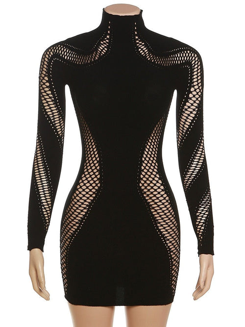 Kvinnors Miniklänning Långärmad Polyester Spandex Etuikläning-1