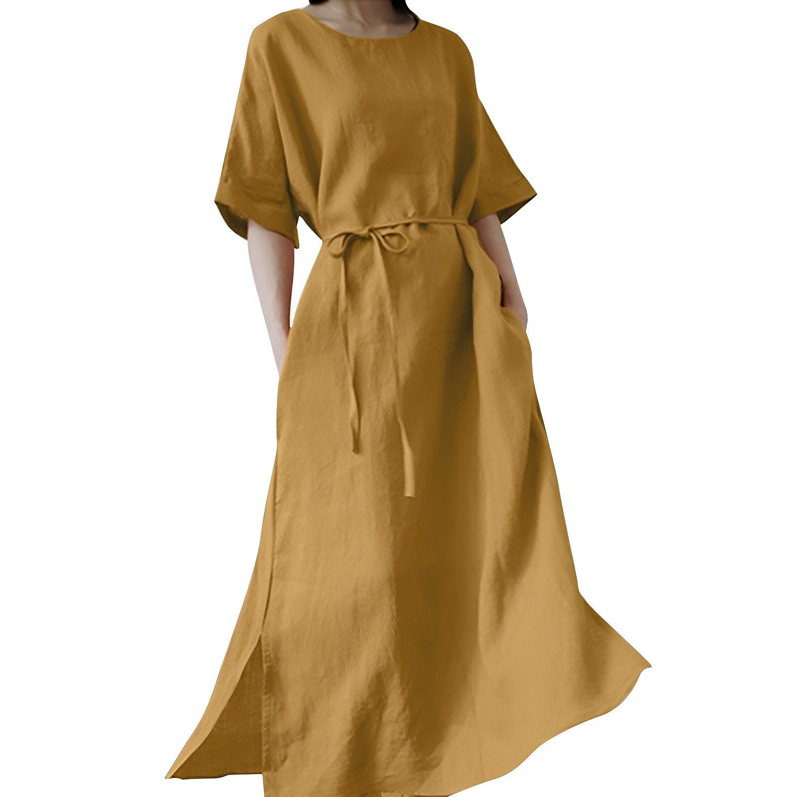 Dam Maxiklänning Boho Stil Bomull Korta Ärmar O-hals 8