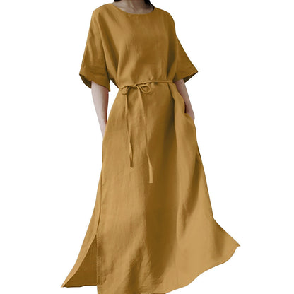 Dam Maxiklänning Boho Stil Bomull Korta Ärmar O-hals 8