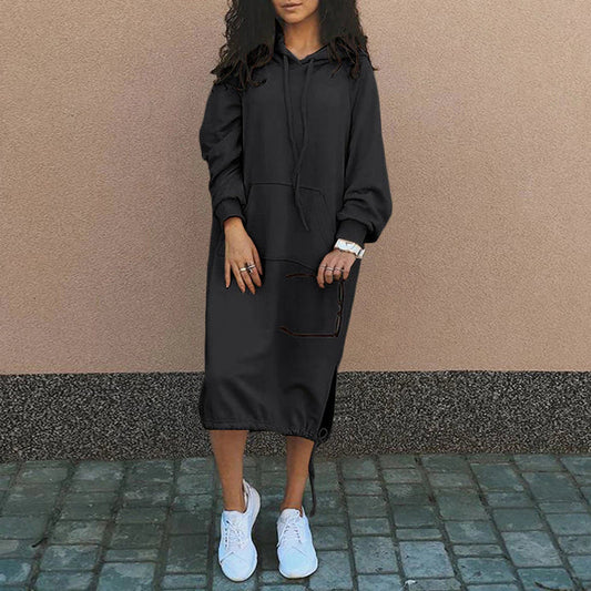 Lång Hoodie Dam Modern Bomull Avslappnad Stil-1
