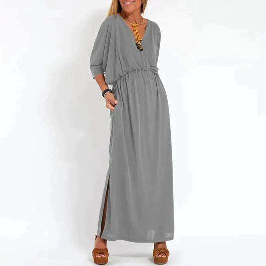 Dam Maxiklänning Boho Stil med Midjeband i Mjuk Bomull-1