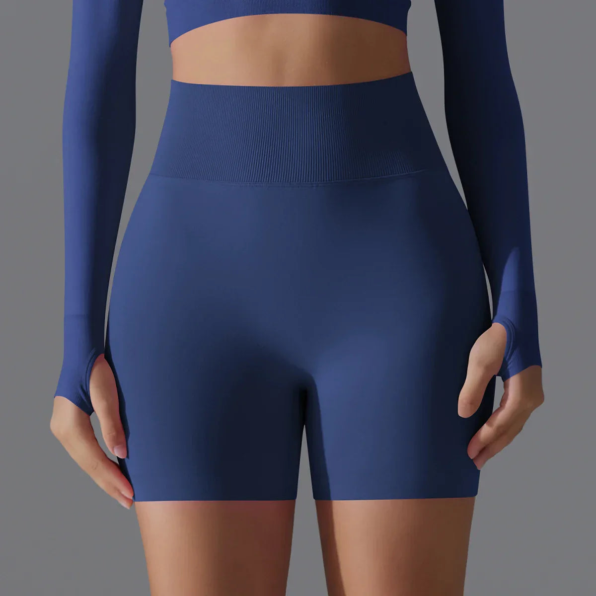 Kvinnors Träningsshorts Sömlösa Scrunch Hög Midja Elastiskt Material-3