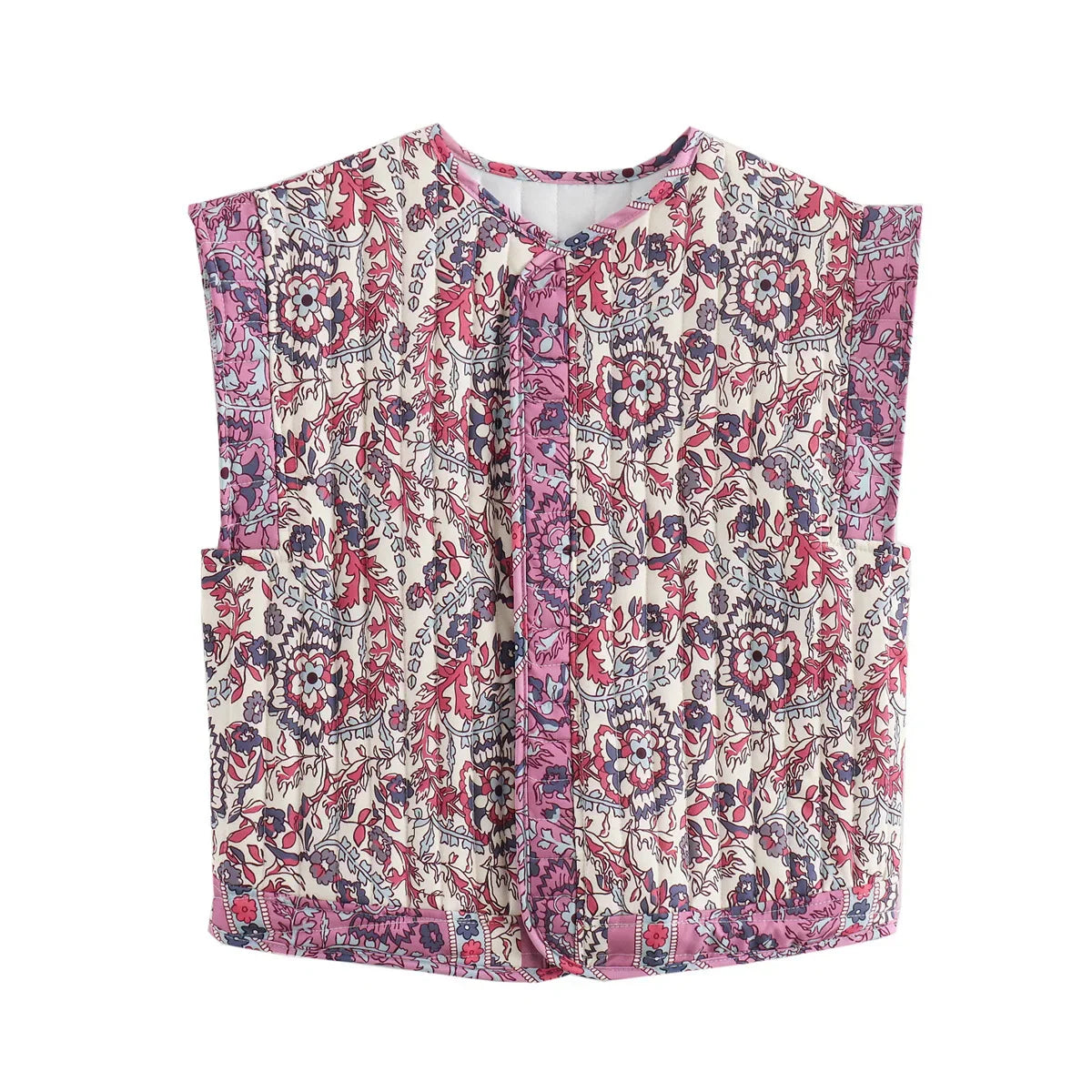 Dunväst Dam Blommig Vadderad Vintage Stil-1