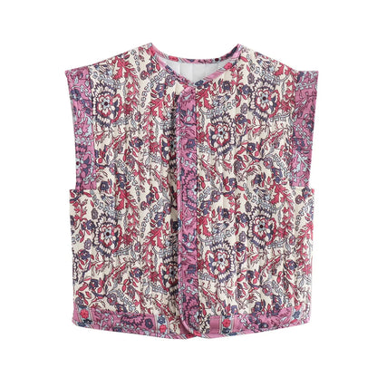 Variant image for Dunväst Dam Blommig Vadderad Vintage Stil-1