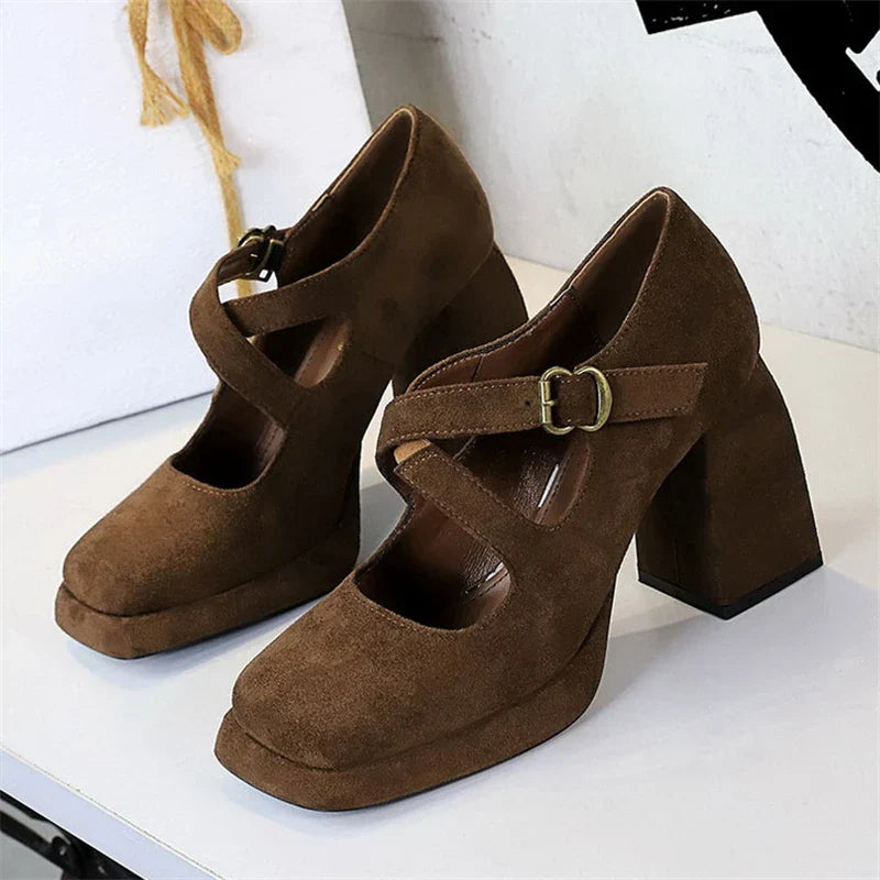 Dam Skor Mary Jane Vinkeltå Flockmaterial Trendig Komfort-1