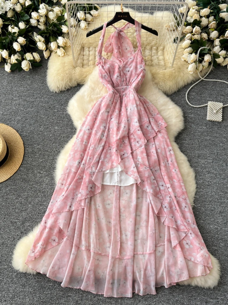 Dam Maxiklänning Asymmetrisk Chiffong med Ruffles-6