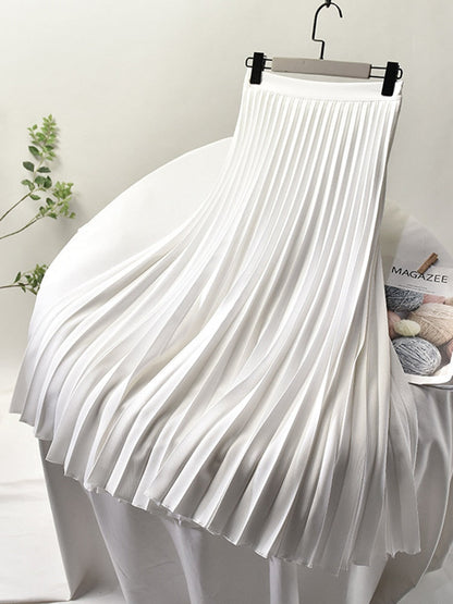 Dam Hög Midja Veckad Lång Kjol Polyester Elastan-5