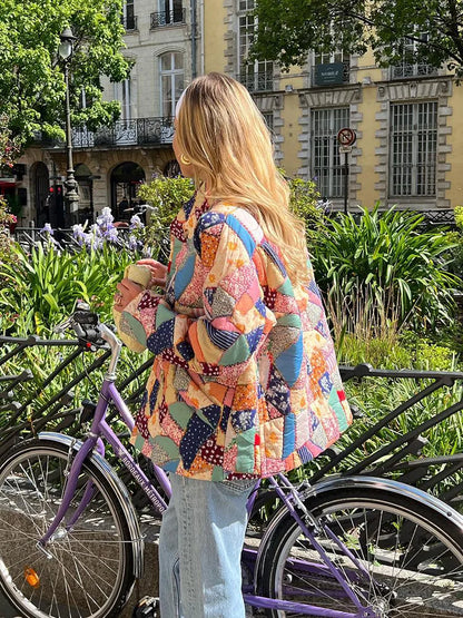 Damjacka Blommönster Vinter Polyester Elegant Smickrande Passform-6