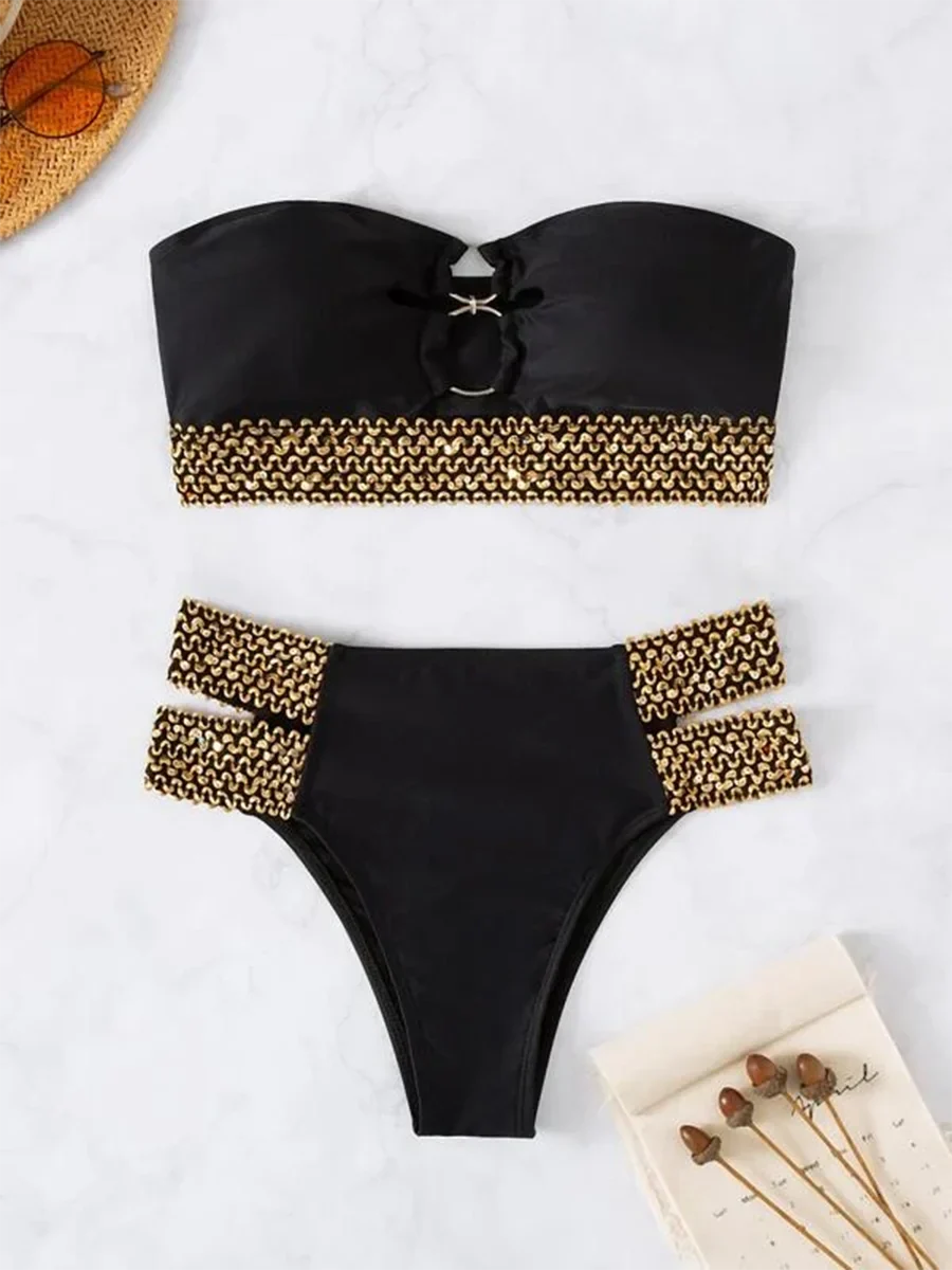 Dam Bandeau Bikini Monokrom Spandex Nylon-5