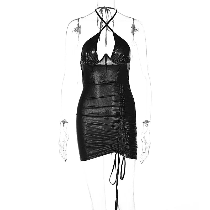 Kvinnors Miniklänning V-Urringning Ärmlös Polyester-5