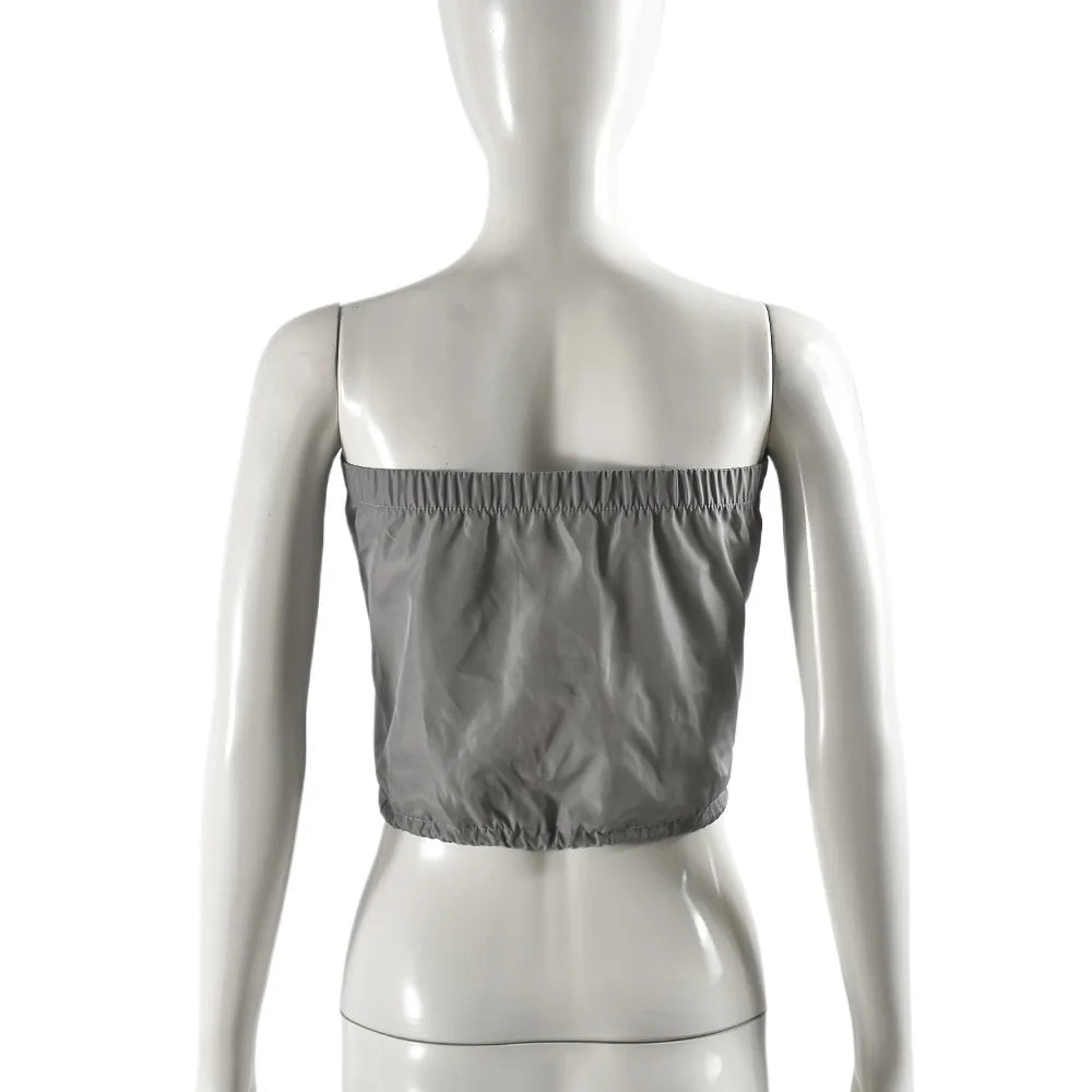 Dam Crop Top Kort Monokrom Polyester-5