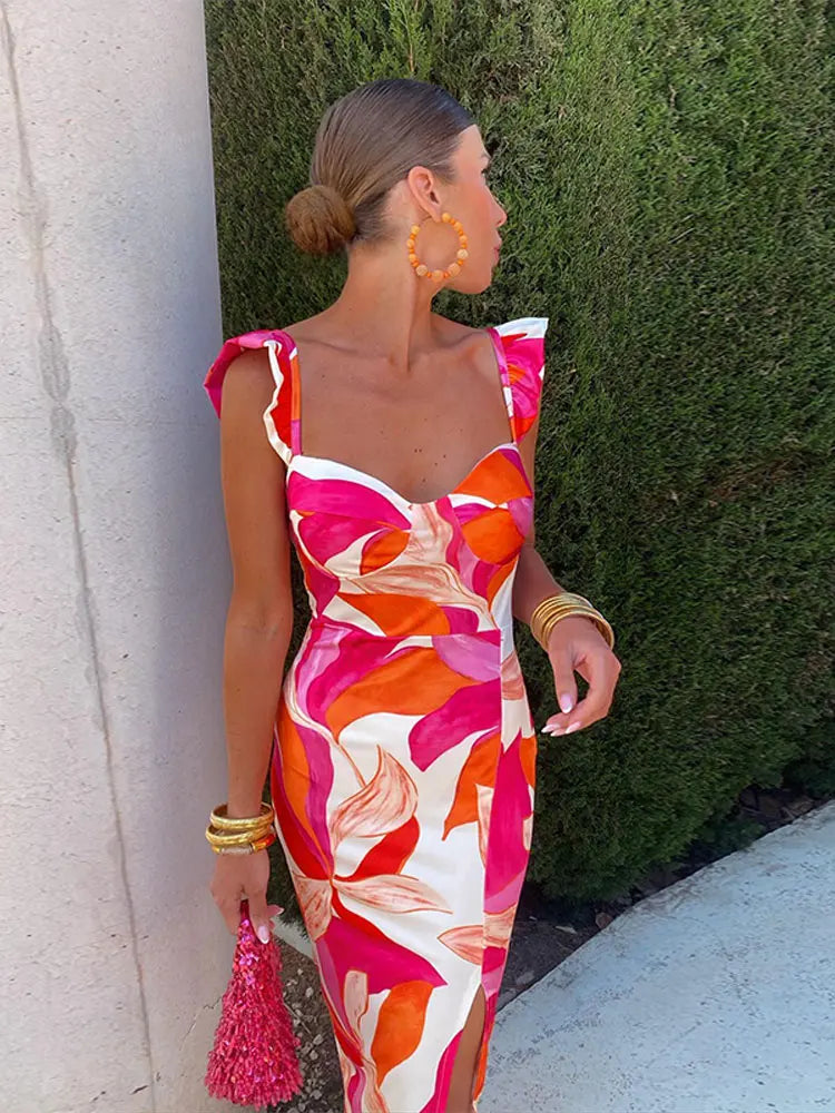 Dam Blommig Topp V-halslinje Polyester Figurnära 8