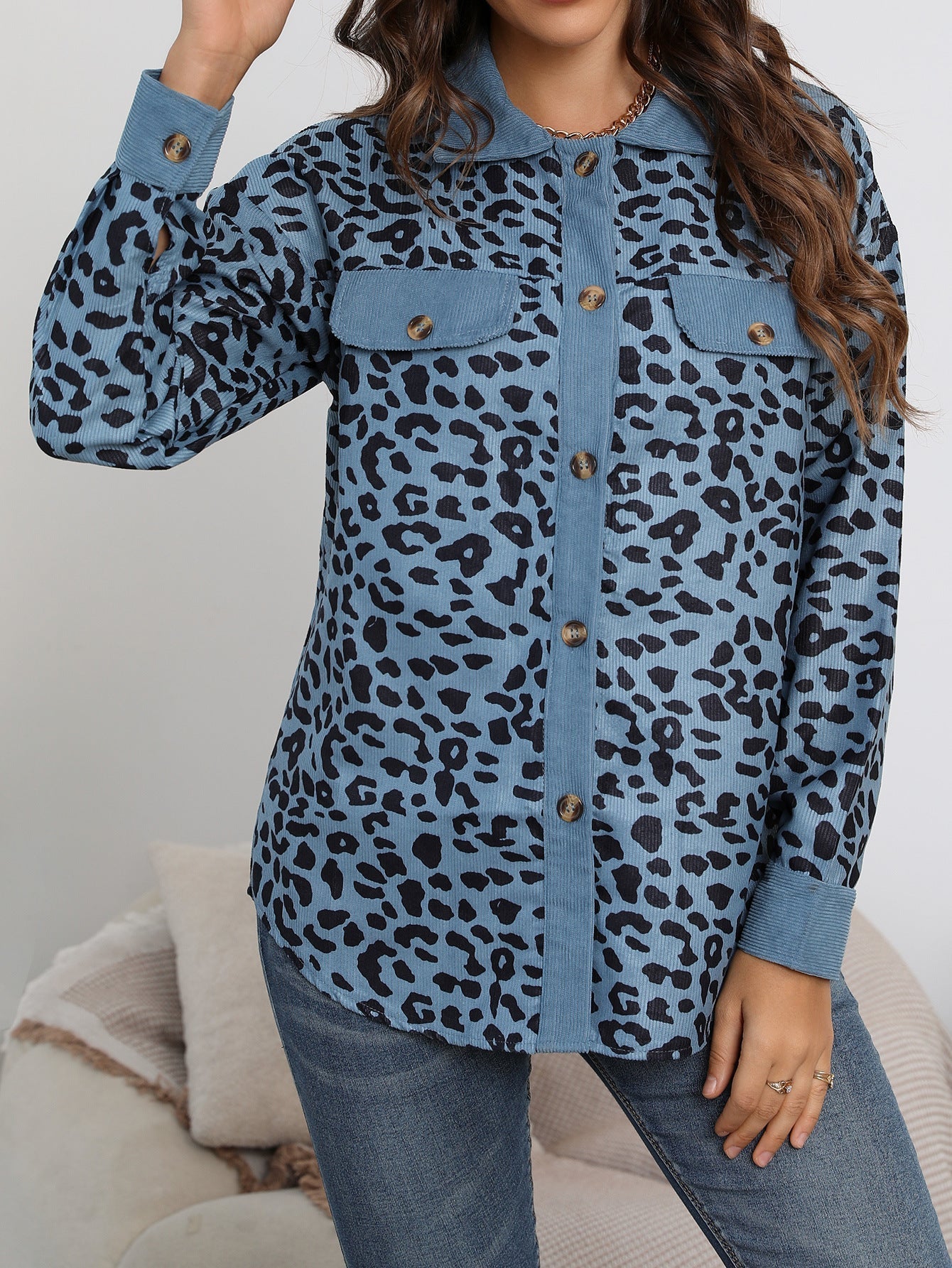 Dam Kappa Överdimensionerad Leopardmönster Mjuk Polyester-3