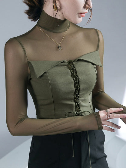 Dam Blus Turtleneck Långärmad Polyester för Mångsidig Styling-4