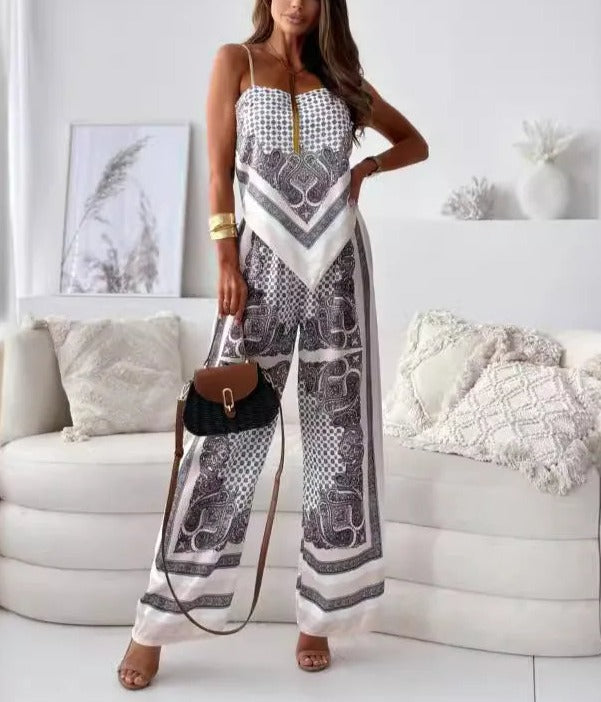 Jumpsuitklänning för Dam med Justerbara Spaghetti Bärare och Lätt Material – Avslappnat Snitt, Livligt Tryck, Perfekt för Sommar 8