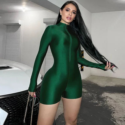 Dam Jumpsuit Med Blixtlås Stretchig Polyester Spandex-1