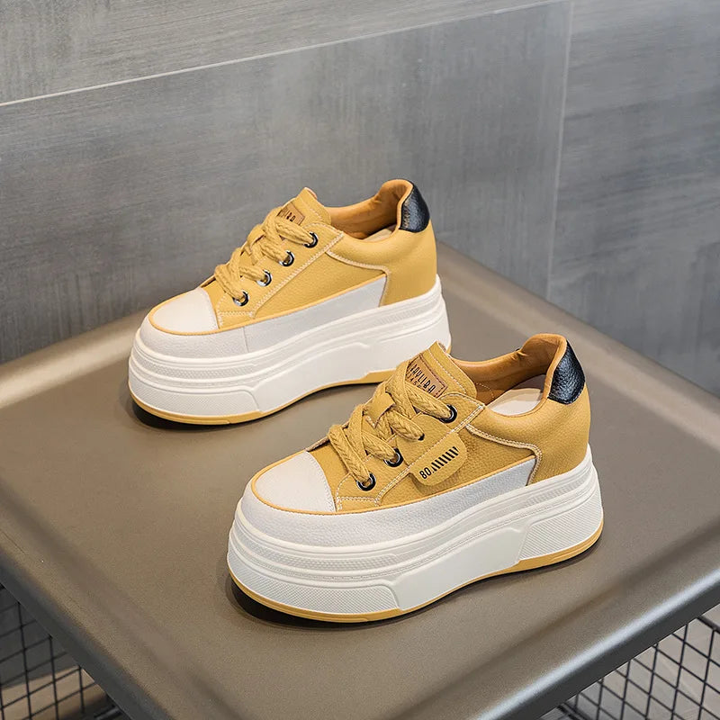 Dam Sneakers Hög Klack Läder Vadderad Sula-3