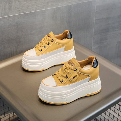 Dam Sneakers Hög Klack Läder Vadderad Sula-3